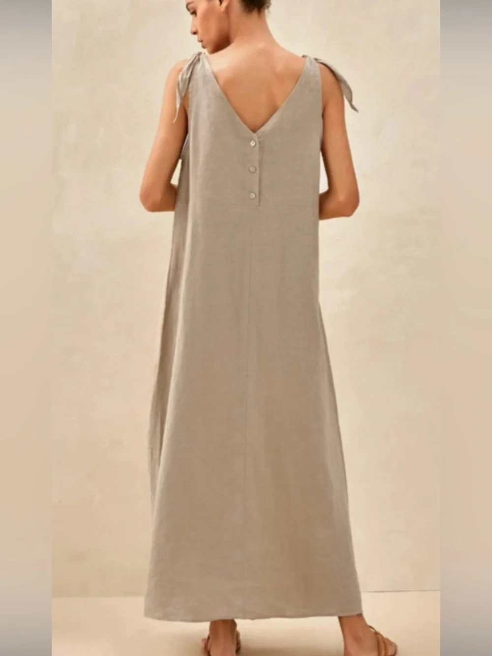 LINTICO 100% Linen Camisole Dress QEARL XL Beach Boho Coastal Minimalist Tan - Picture 3 of 15